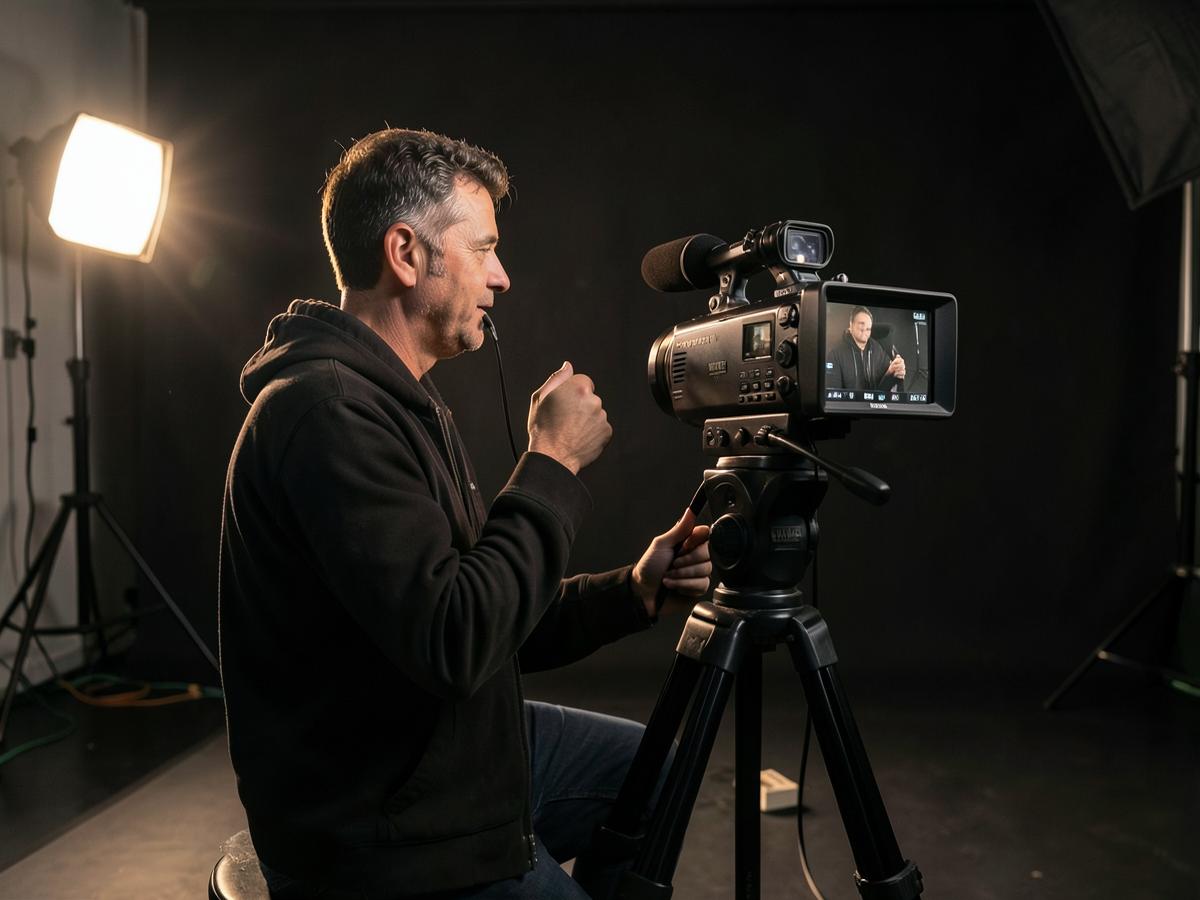 Câmera de cinema gravando uma entrevista